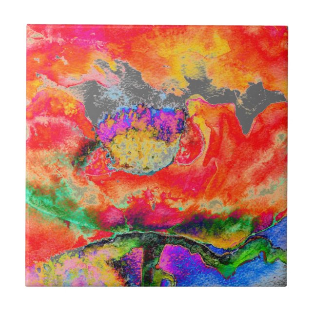 Carreau aquarelle rouge floral Abstrait (Devant)