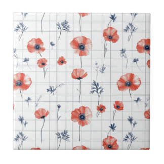 Carreau Aquarelle rouge Motif sur blanc