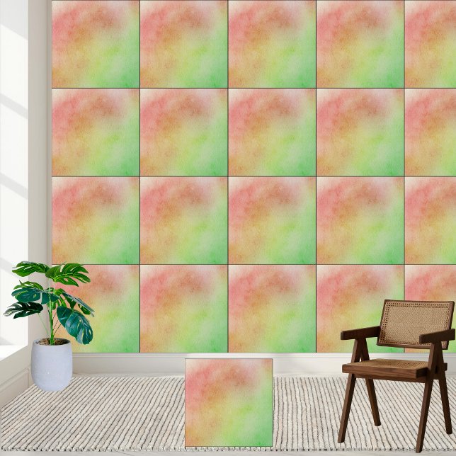 Carreau Aquarelle rouge, vert et jaune (Red, Green & Yellow Gradient Watercolor Blend Ceramic Tile)