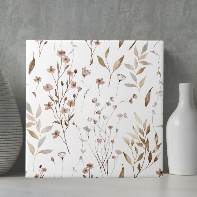 Carreau Aquarelle Rustique Brown hiver Floral Botanique (Close up)