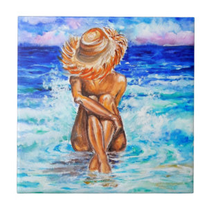 Carreau Aquarelle - Sur le rivage - Été - Aquarelle