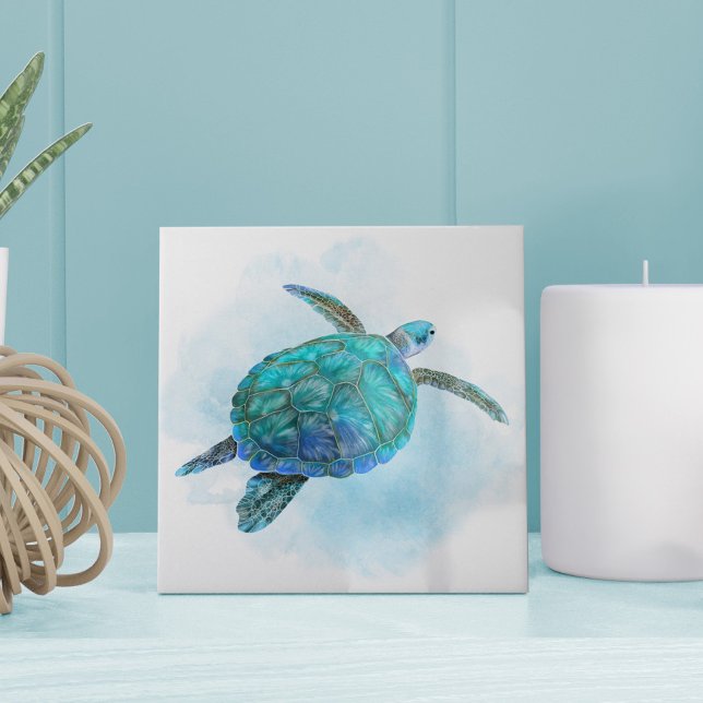 Carreau Aquarelle Tortue de mer Océan côtier marin (Créateur téléchargé)