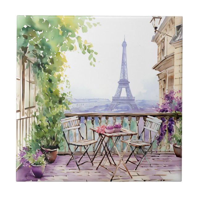 Carreau Aquarelle Tour Eiffel Paris Café français (Devant)