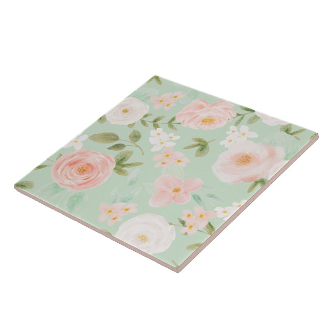 Carreau Aquarelle transparente Floral rose et Pêche (Côté)