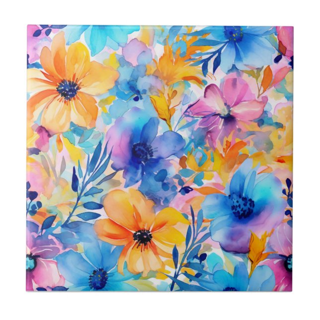 Carreau Aquarelle Tropical Floral (Devant)