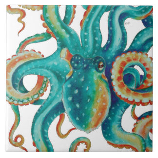 Carreau Aquarelle turquoise de tentacules d'Octopis