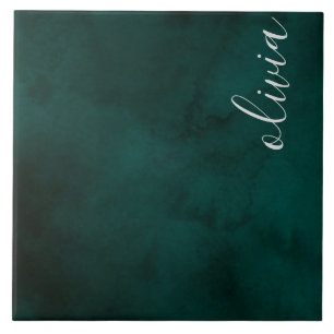Carreau Aquarelle vert foncé Nom du monogramme 