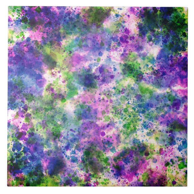 Carreau Aquarelle vert pourpre bleu Paint Splash Abstrait (Devant)