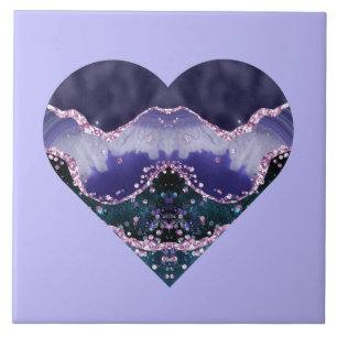 Carreau Aquarelle vert violet de l'océan Regardez le coeur