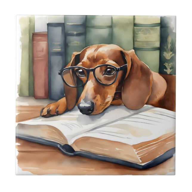 Carreau Aquarelle Vintage Dachshund Dog (Devant)