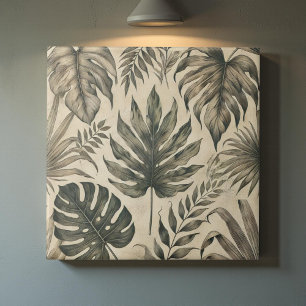 Carreau Aquarelle vintage Tropical Vert Botanique Floral