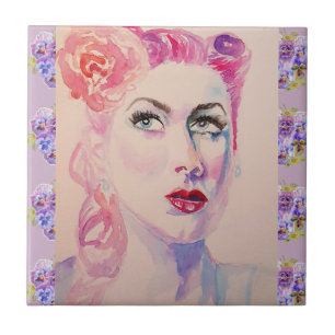 Carreau Aquarelle Vintage violette pour femme rétro