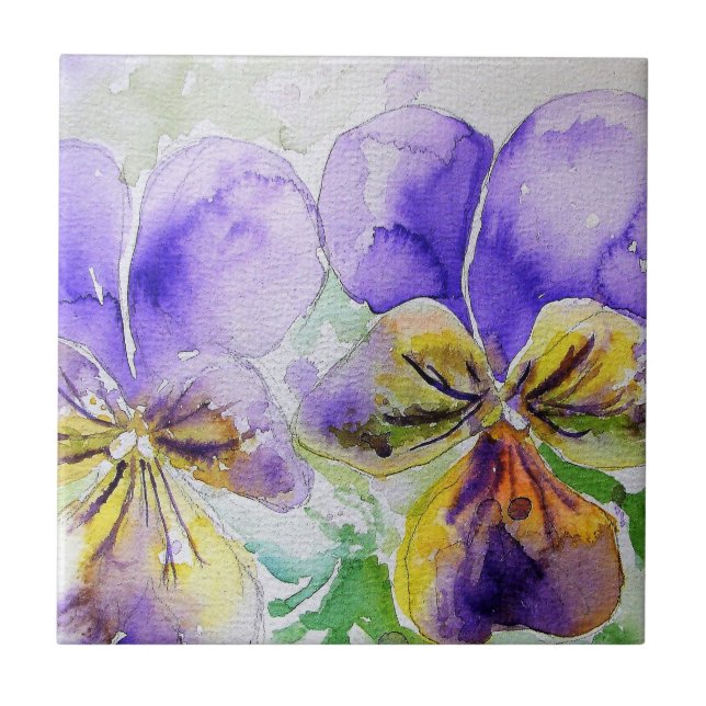 Carreau Aquarelle Viola Pansy Flore Ceramic Tile (Devant)