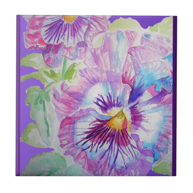 Carreau Aquarelle violette Pansy Flower Carrelage en céram (Devant)