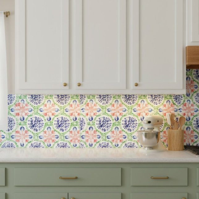 Carreau Aquarelle vive Coral Bleu Vert Motif (Créateur téléchargé)