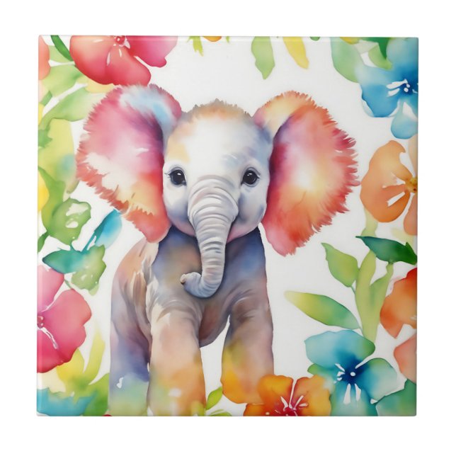 Carreau Aquarelle vive de l'éléphant (Devant)