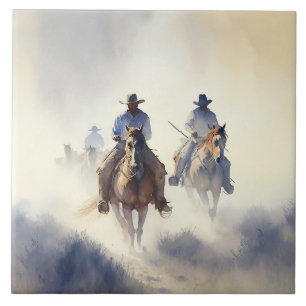 Carreau Aquarelle western poussiéreuse “Posse - La Poursui
