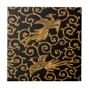 Carreau Arabesque d'or volant d'oiseaux