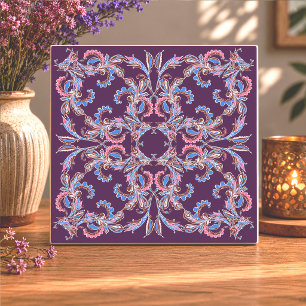 Carreau Arabesque Rose et Bleu Vintage sur Prune R