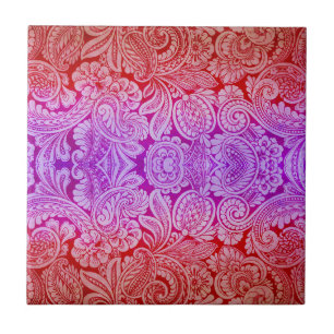 Carreau Arabesque victorien, HALYDON en rouge et pourpre