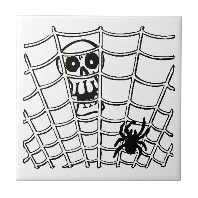 Carreau Araignée en Web avec tuile d'Halloween crâne (Devant)