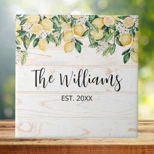 Carreau Arbre à Citrons Jaune Monogrammé sur Bois Blanc