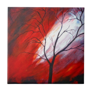 Carreau Arbre Abstrait et ciel rouge