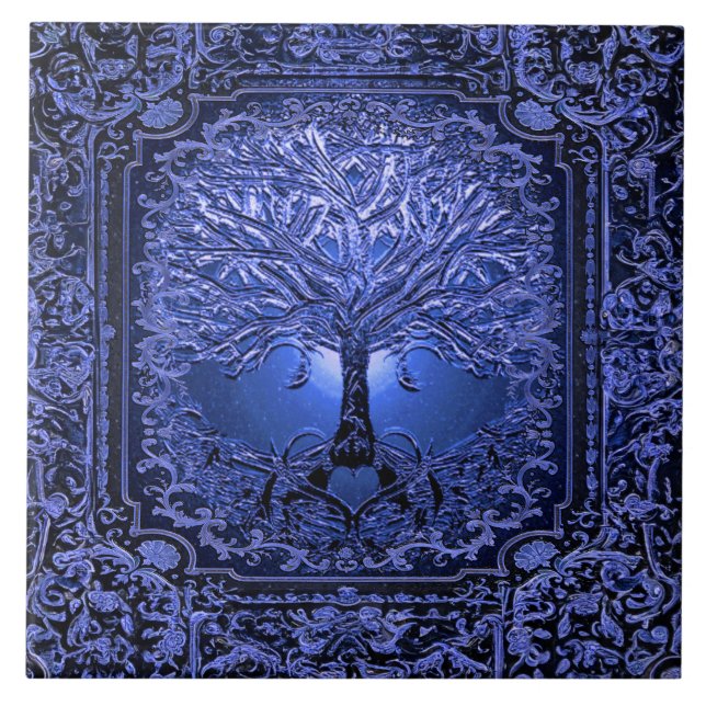Carreau Arbre Bleu de la vie Ancien Rustique (Devant)