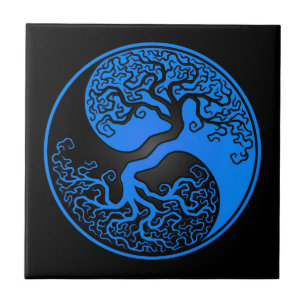 Carreau Arbre de la vie bleu et noir Yin Yang