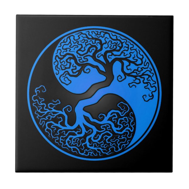 Carreau Arbre de la vie bleu et noir Yin Yang (Devant)