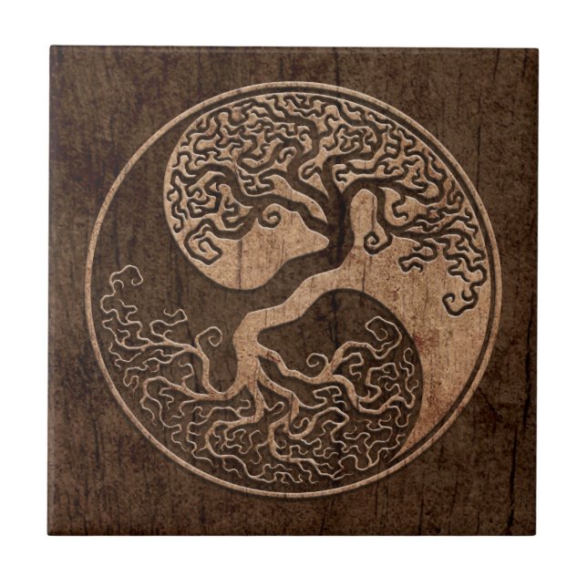 Carreau Arbre de la vie Yin Yang avec l'effet en bois de (Devant)