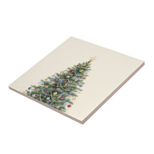 Carreau Arbre de Noël aquarelle rustique Noël Fêtes de fin