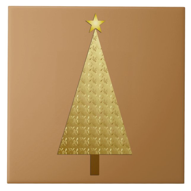 Carreau Arbre de Noël moderne en feuille d'or (Devant)