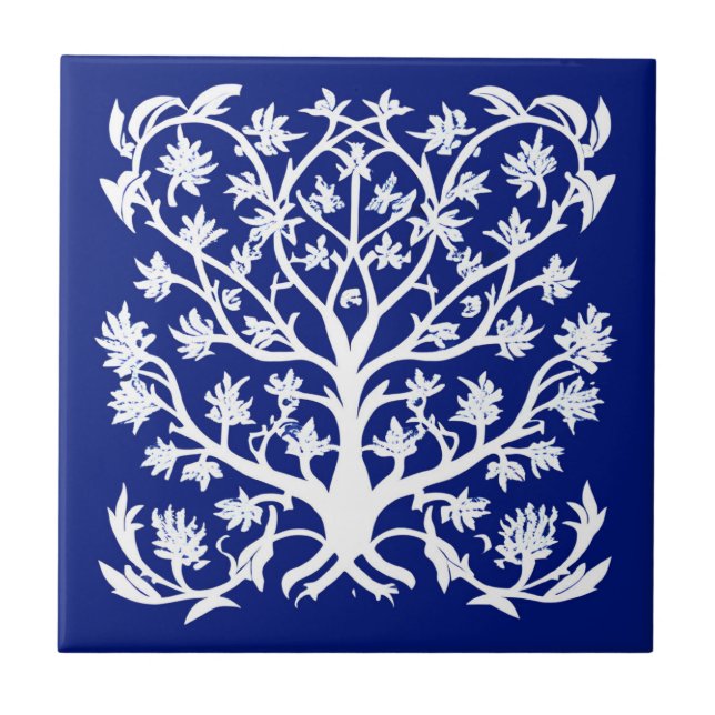 Carreau Arbre de vie #4 Blanc et Cobalt Bleu (Devant)