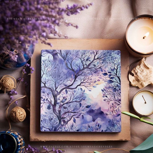 Carreau Arbre de vie bleu violet Lavande Aquarelle (Créateur téléchargé)