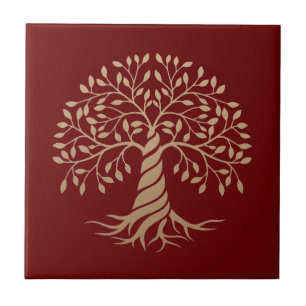 Carreau Arbre de vie doré Graphisme sur fond rouge