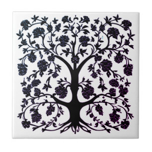 Carreau Arbre de vie Floral #5 Noir et blanc