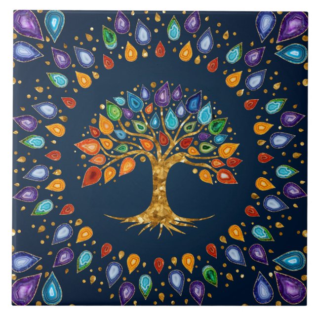 Carreau Arbre de vie - Geode Agate Feuilles (Devant)