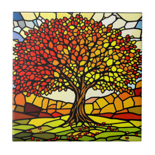 Carreau Arbre de vie Mosaïque de verre brisé Couleurs d'au