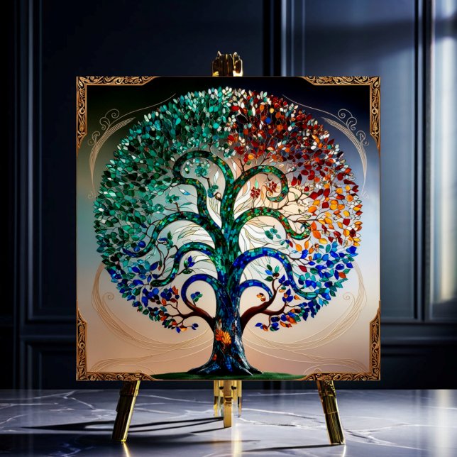 Carreau Arbre en verre tendu avec finition or antique (Créateur téléchargé)