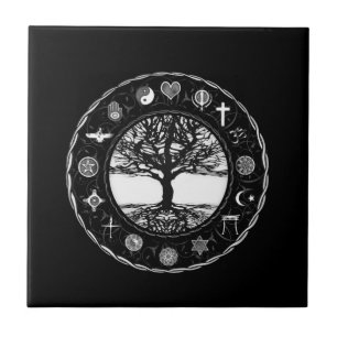 Carreau Arbre noir et blanc de religions du monde