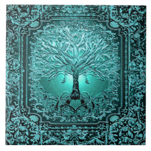 Carreau Arbre turquoise de vie Ancien Rustique