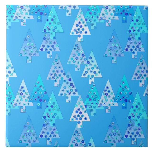 Carreau Arbres de Noël à fleurs modernes - bleu ciel (Devant)