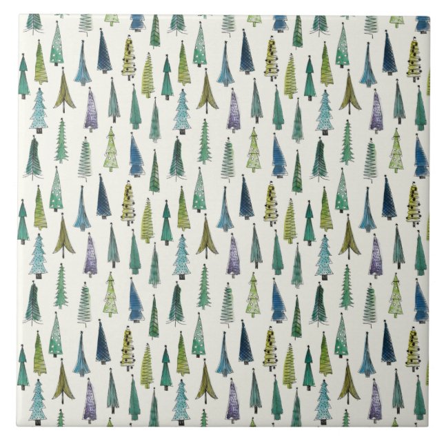 Carreau Arbres de Noël funky (Belle Art Illustré) (Devant)
