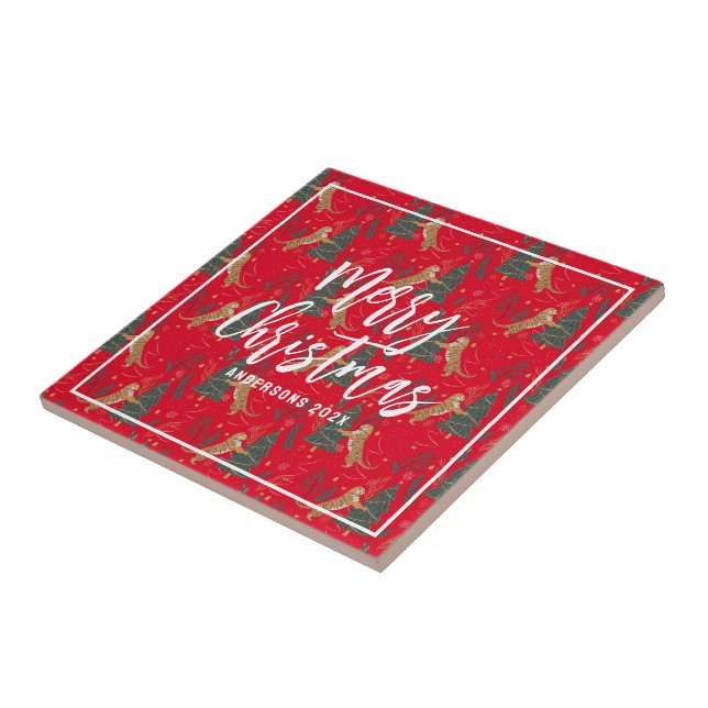 Carreau Arbres de Noël & tigres motif rouge arrière - plan (Côté)