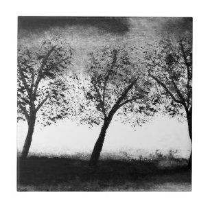 Carreau Arbres Noir rustique Nature Aquarelle vintage