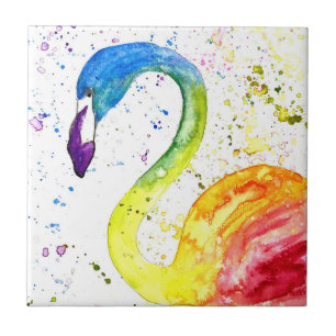 Carreau Arc-en-ciel flamingo Oiseaux tropicaux aquarelle m