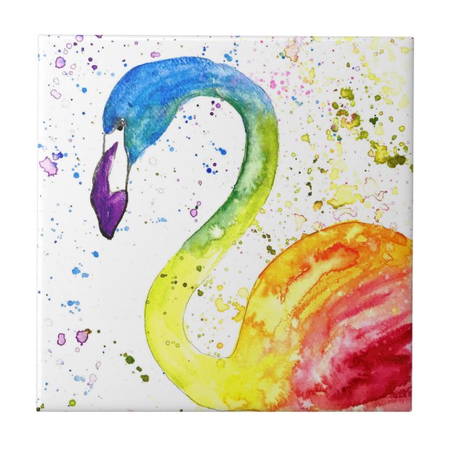 Carreau Arc-en-ciel flamingo Oiseaux tropicaux aquarelle m (Devant)