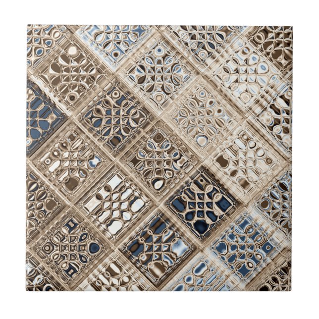 Carreau Ardoise Bleu Brown Sari mosaïque Motif Art (Devant)