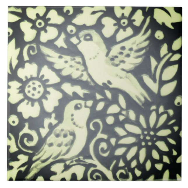 Carreau Ardoise Gris Vert Oiseau Floral Folivier Woodsy Na (Devant)